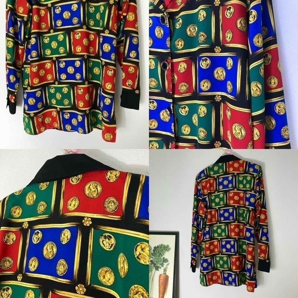 Vintage colorful printed coin button up top - Picture 15 of 16